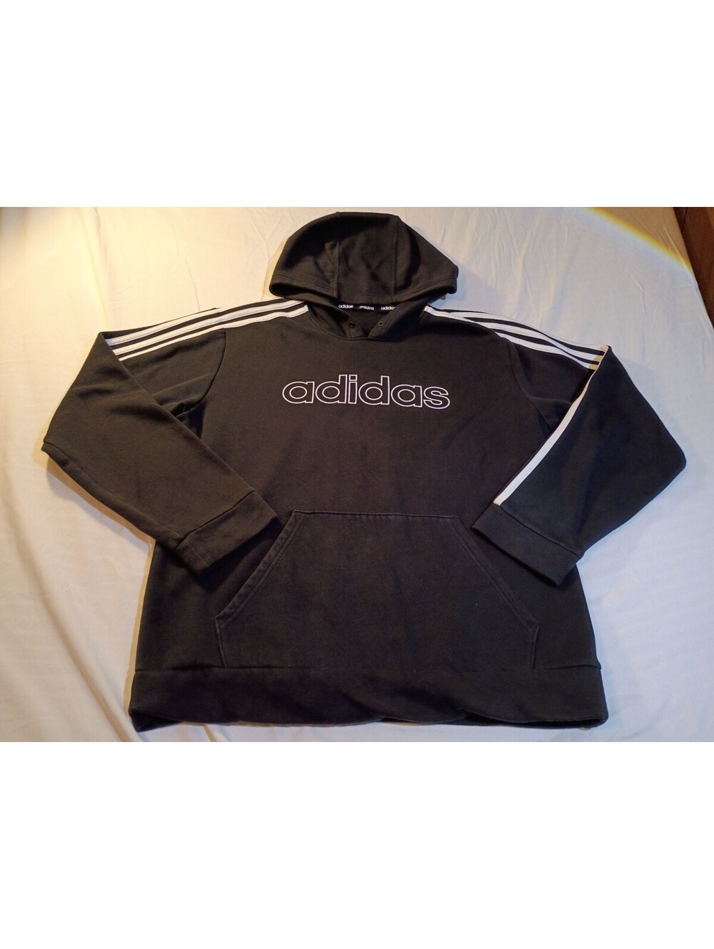 Adidas Black Hoodie with White Stripes and Logo